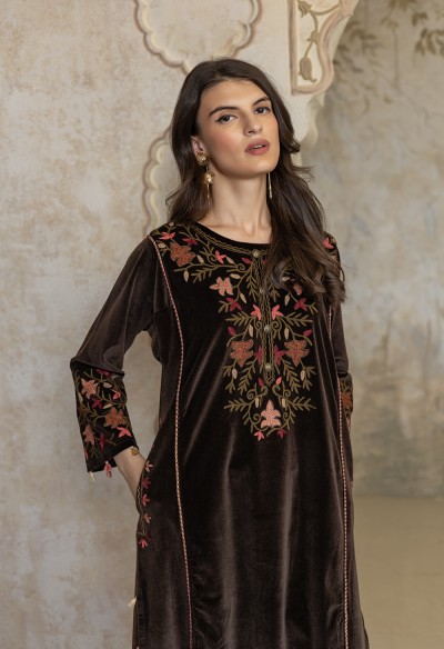 BROWN EMBROIDERED PHERAN SET